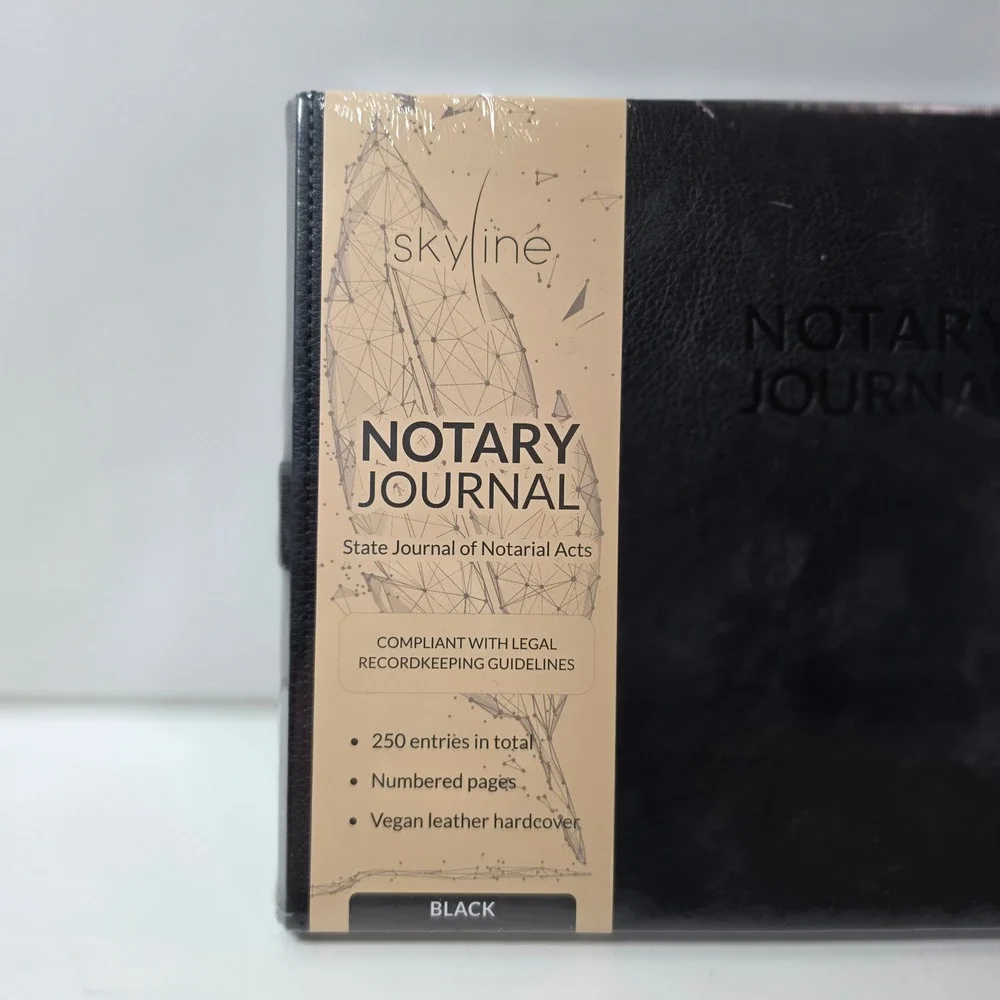 Skyline Notary Journal Official Record Log Book 250 Entries Vegan Leather Black‎
